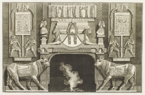 Design for chimneypiece with Egyptian design, sphinxes, hieroglyphs and bulls, 1769.  Creator: Giovanni Battista Piranesi.