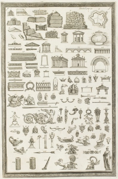 Various Etruscan architectural sculptural designs and carvings, 1769.  Creator: Giovanni Battista Piranesi.