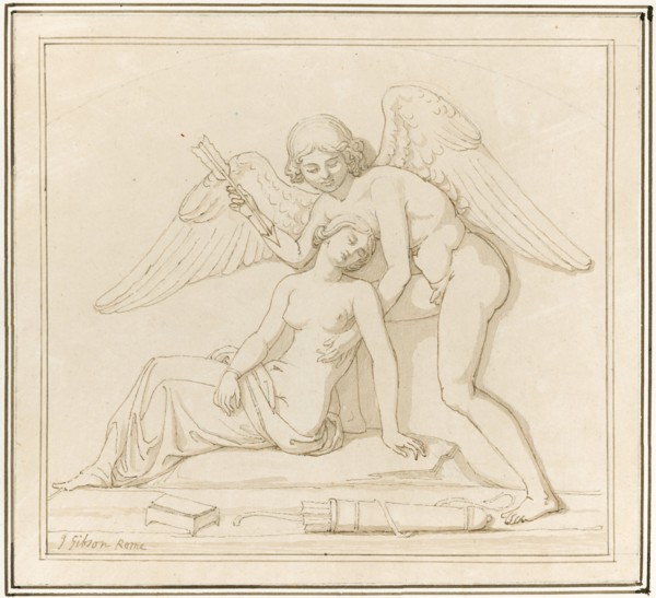 Cupid waking Psyche by piercing her with an arrow, c1820s. Creator: John Gibson.