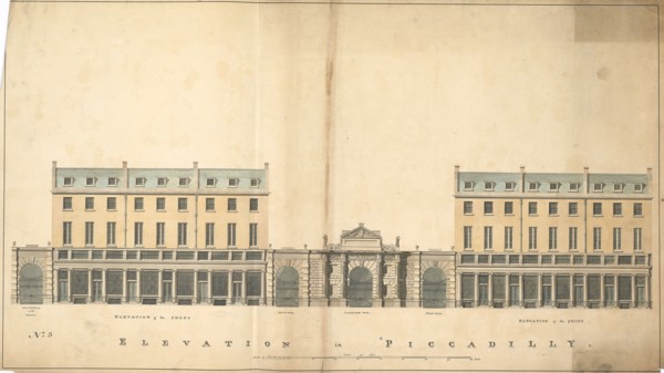 Design for the redevelopment of the Burlington House site, Piccadilly, Westminster, London..., c1811 Creator: Samuel Ware.