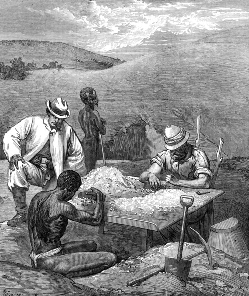 At the sorting table in the Diamond Diggings, 1872. Creator: Unknown.