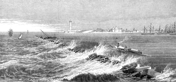 New breakwater in the harbour of Alexandria, 1872. Creator: Unknown.