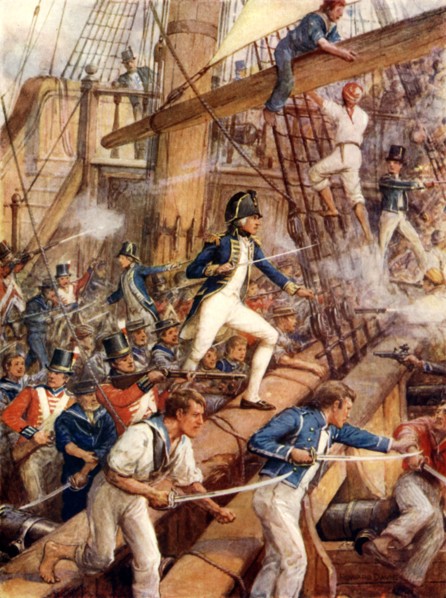 'Nelson Boarding the San Nicolas', c1900. Creator: Howard Davie.