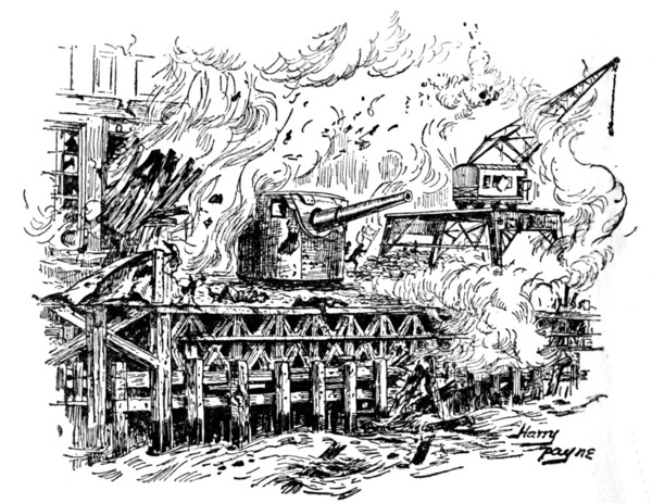 'One After Another The Buildings Burst Into Flames', c1929.  Creators: Howard Davie, Harry Payne.