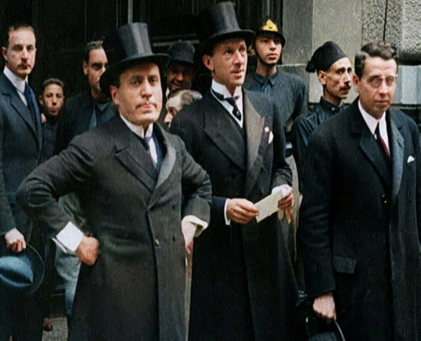 Italian Prime Minister Benito Mussolini Standing With Other Italian Politicians, 1922. Creator: British Pathe Ltd.