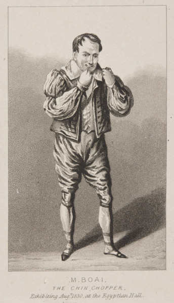 M. Boai, the Chin Chopper. Exhibiting August 1830 at the Egyptian Hall, 1830.  Creator: Unknown.