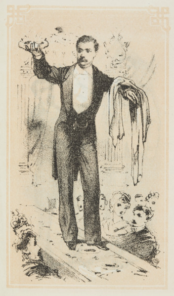 Dr. Lynn performs a magical illusion, 1870.  Creator: Unknown.