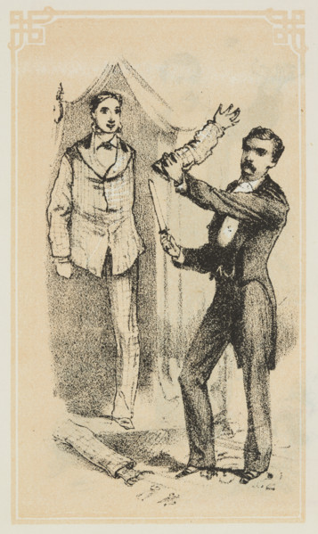Dr. Lynn performs a magical illusion, 1870.  Creator: Unknown.