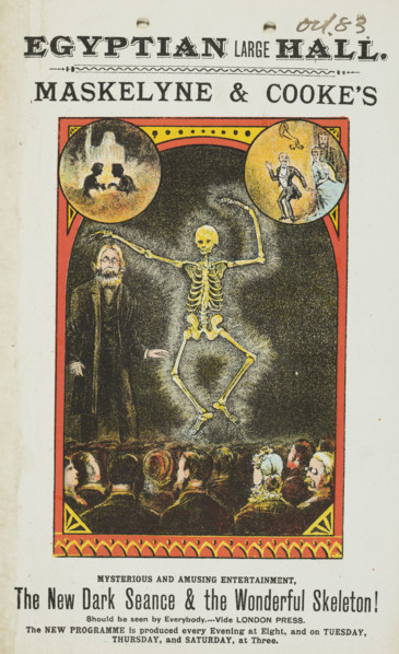 Maskelyne & Cooke's The New Dark Seance & the Wonderful Skeleton! at the Egyptian Hall, 1883.  Creator: Unknown.