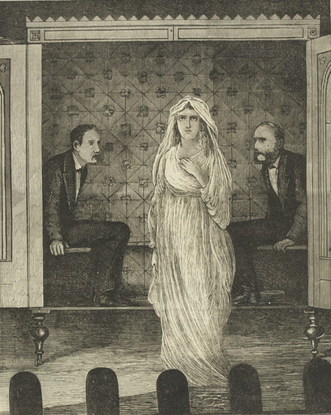 The Easter Holidays: Maskelyne & Cooke's Dark Seance at the Egyptian Hall, 1875. Creator: Unknown.
