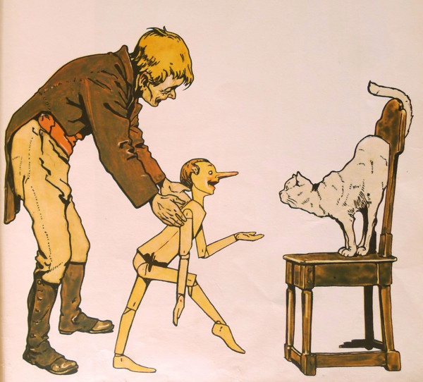 Geppetto, Pinocchio and cat, 1911. Creator: Attilio Mussino.