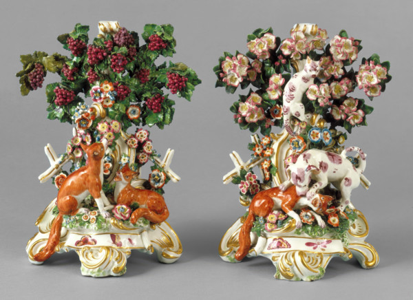 Fable candlesticks, about 1765. Creator: Chelsea Porcelain Manufactory.
