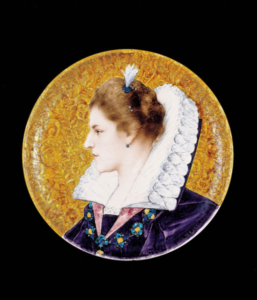 Plate with portrait of a French Renaissance Lady, about 1880. Creators: Joseph Théodore Deck, Raphael Collin.