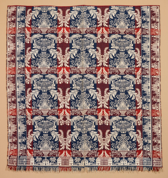 Bed Cover (Jacquard Coverlet), about 1850. Creator: Unknown.