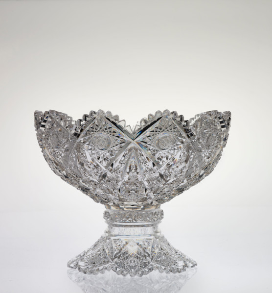Kensington pattern punch bowl on stand, probably designed about 1895-1900. Creator: TG Hawkes & Co.