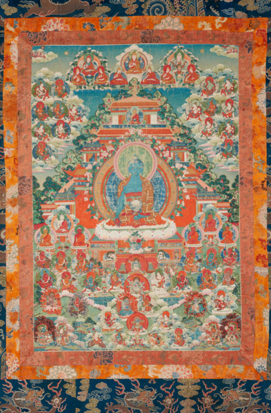 Devotional hanging depicting Medicine Buddha (Bhai?ajyaguru) and Buddhist deities, 1750-1800. Creator: Unknown.