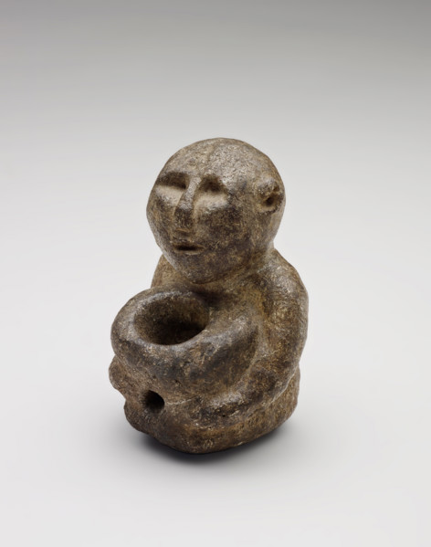 Human effigy pipe bowl, 1000 BCE-1500 CE. Creator: Unknown.