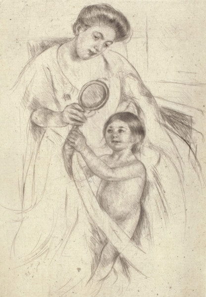 Looking Into A Hand Mirror #3, about 1905. Creator: Mary Cassatt.