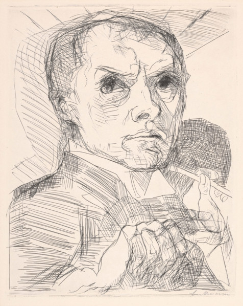 Self-Portrait with Stylus (Selbstbildnis mit Griffel), about 1916. Creator: Max Beckmann.