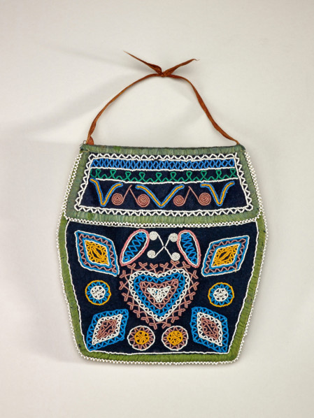 Hexagonal Beaded Pouch With Heart Design, 1870-1910. Creator: Unknown.