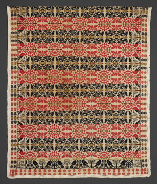 Bed Cover (Jacquard Coverlet), 1837. Creators: Benjamin Kiehl, Wiliam Kilian.