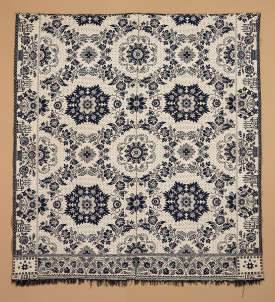 Bed Cover (Jacquard Coverlet), 1855. Creator: Samuel Stinger.