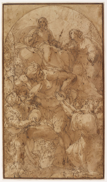 St. Christopher with Christ and the Madonna, St. George and other Saints, about 1600. Creator: Giulio Benso.