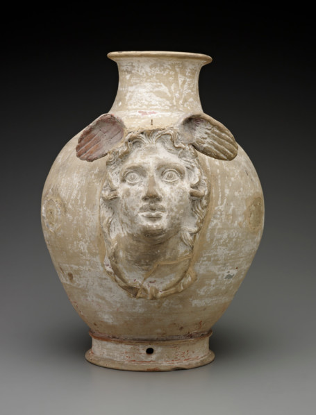 Canosan White-Ground Amphora with Protomes: Medusa and Centaurs, 3rd-2nd centuries BC. Creator: Unknown.
