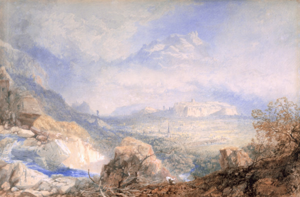 Valley of the Rhone with the City and Citadel of Sion, in Switzerland, 1853. Creator: James Baker Pyne.