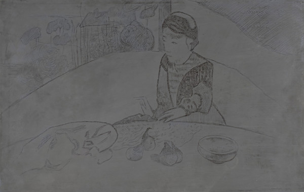 Etching Plate for \"La Femme aux figues\" (Woman with Figs), 1894. Creator: Paul Gauguin.