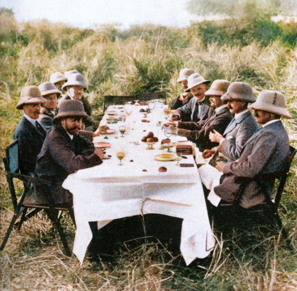 King George V (1865-1936) having lunch after tiger hunting in Nepal, 1911 (1936). Creator: Unknown.