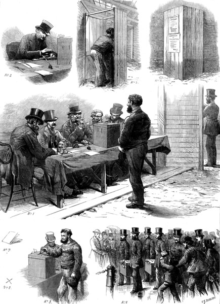 Vote by ballot: sketches at the Taunton Election, 1873. Creator: Unknown.