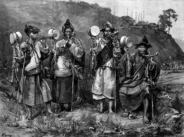 Travelling lamas at Darjeeling, Himalayas, 1873. Creator: F Wentworth.
