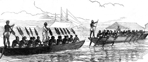 Visit of an African chief and suite to a ship of war, 1873. Creator: Unknown.