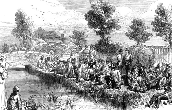 The Autumn Campaign on Dartmoor: volunteers resting by the river, 1873. Creator: Unknown.