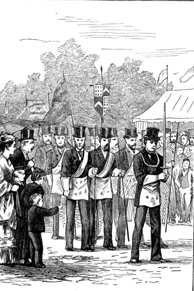 Laying the foundation-stone of St. Paul's College, Knutsford - procession of freemasons, 1873. Creator: Unknown.