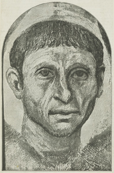 An Egyptian portrait on display at the Egyptian Hall, Piccadilly, 1888. Depiction of funerary
