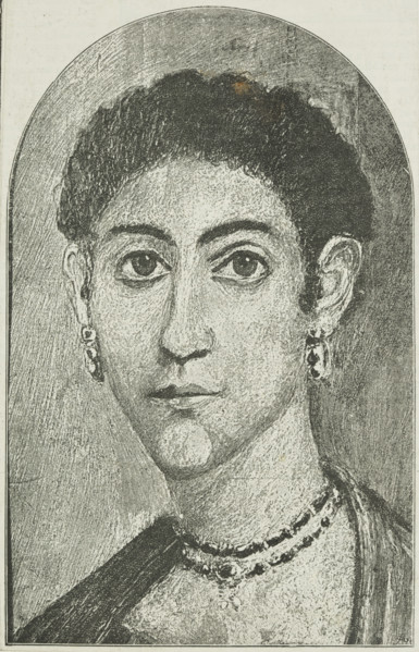 An Egyptian portrait on display at the Egyptian Hall, Piccadilly, 1888. Depiction of funerary