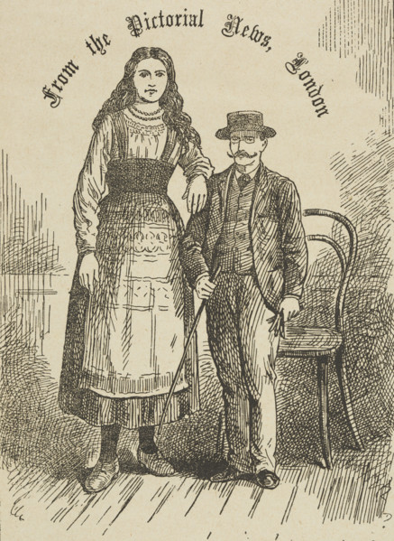 Russian giantess, Miss Elizabeth Lyska, performing at the South London Palace, 1889. Advertisement