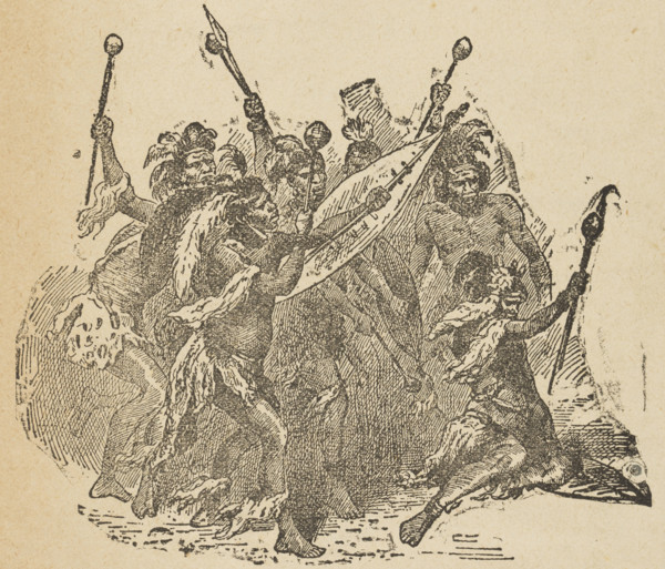 Farini's Friendly Zulus, 1880. Illustration from an advertisement for an attraction at St James'
