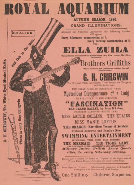 'G. H. Chirgwin, The White Eyed Musical Kaffir', 1886. 'Grand Illuminations...Amongst the Numerous