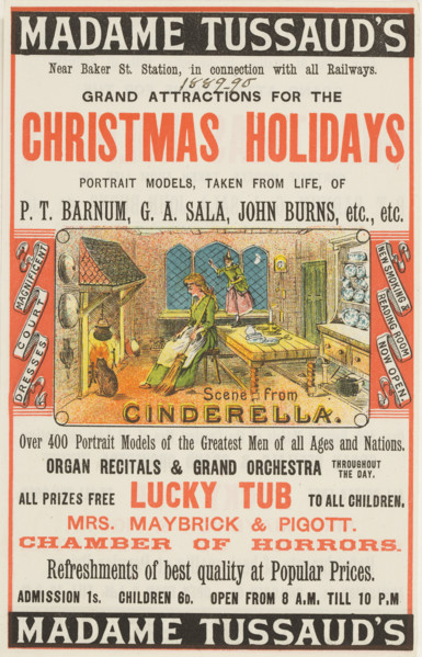 Madame Tussauds Christmas Holidays advertisement, 1889. The show featured over four hundred