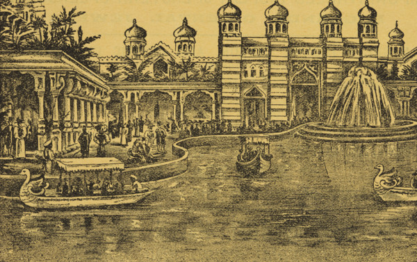 India and Ceylon Exhibition at Earl's Court in London, 1896. Illustration from a flier advertising