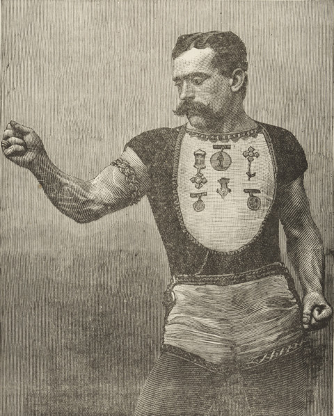 Samson, the Strongest Living Man, 1889. Portrait illustration from a flyer advertising a