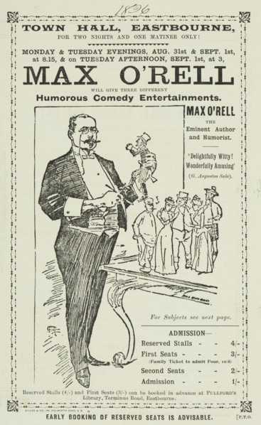 Max O'Rell will give Three Different Humorous Comedy Entertainments, 1896. 'Delightfully Witty!