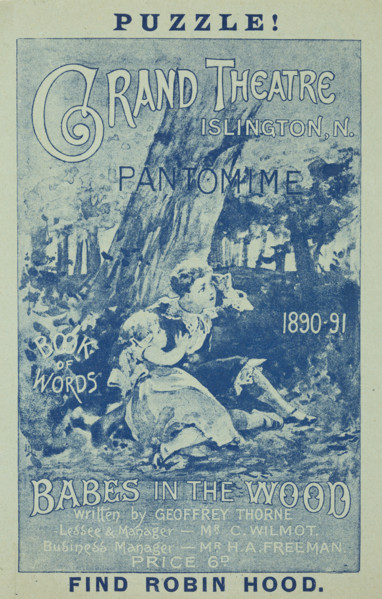 Grand Theatre Pantomime, Babes in the Wood, 1890. 'Puzzle - Book of Words - 1890-91 - Babes in the