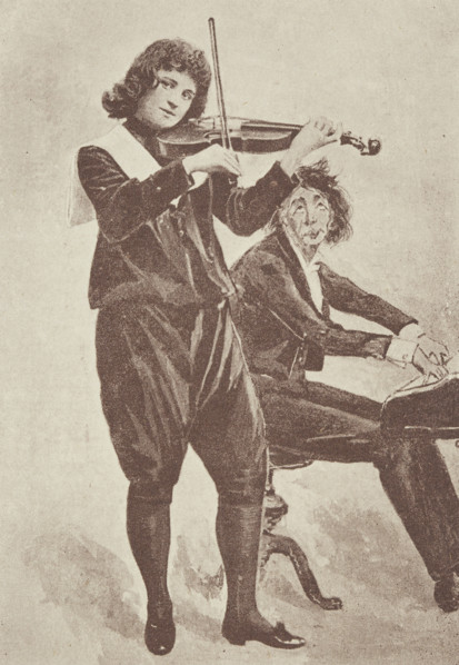 Musicians in "The Little Genius" at the Avenue Theatre, 1896. Illustrated flier advertising a