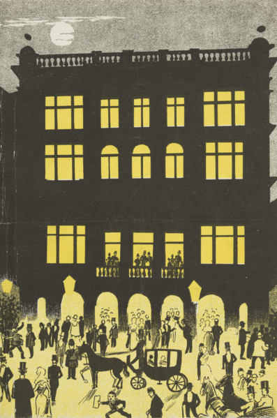 The Trafalgar Square Theatre by Night, late 19th century. A 'hold to light' print which changes