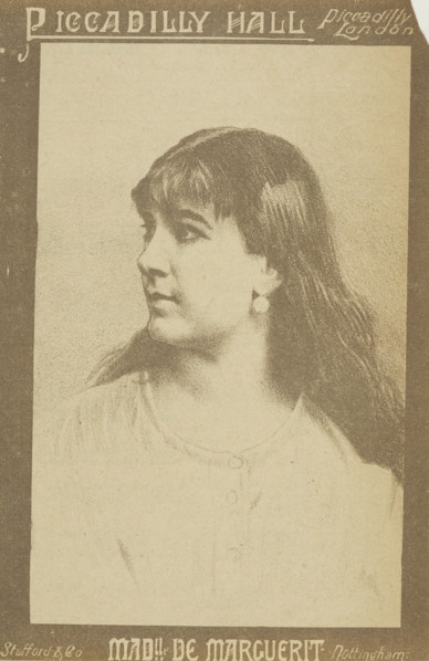 Mademoiselle de Marguerit at Piccadilly Hall, 1886. Portrait of the assistant of Monsieur Verbeck