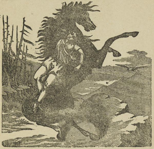 Maude Forrester as Mazeppa at Astley's Theatre, 1882. Illustration from an advertisement for a